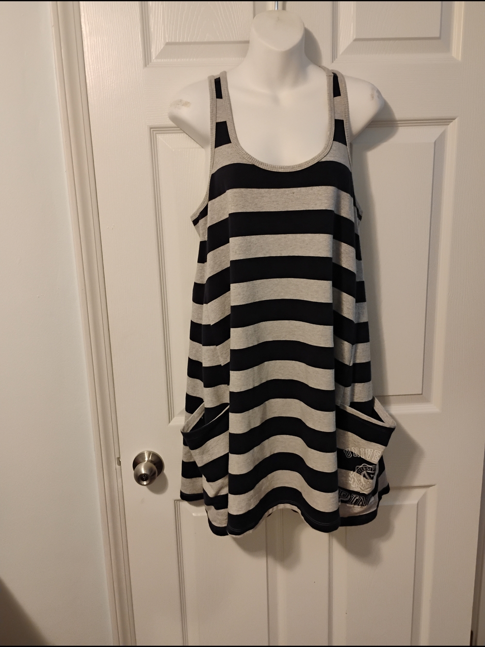 PINK Victoria's Secret Navy and Gray Striped Tank Dress